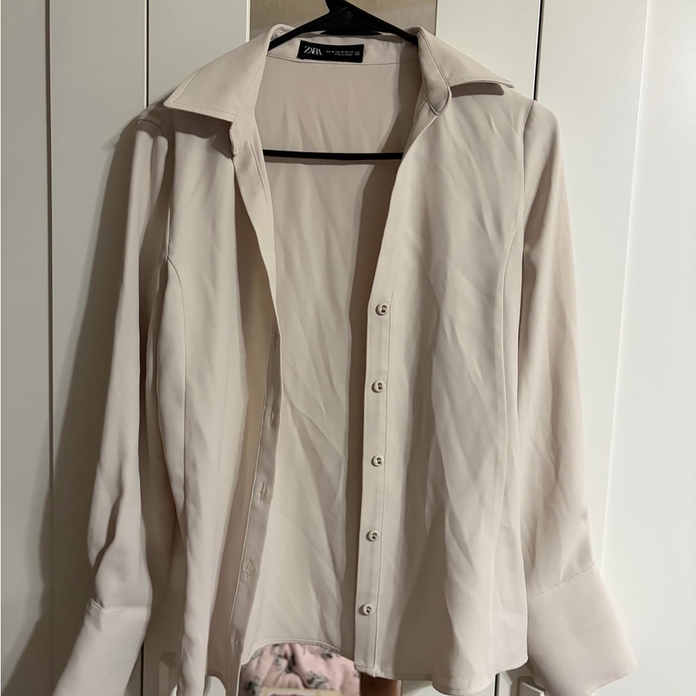 Zara Sheer Button-Down Blouse XS